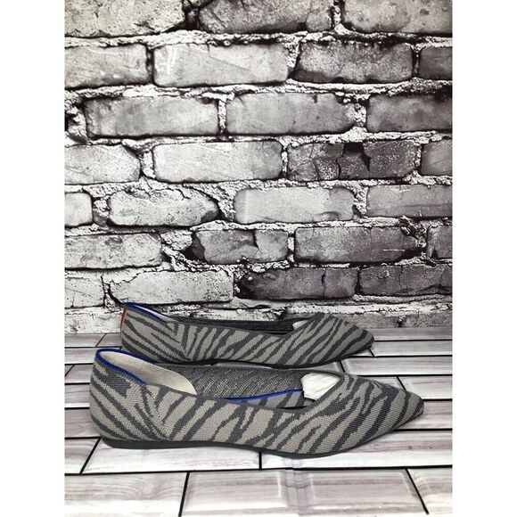 Rothy’s The Point Retired Grey Zebra Fabric Stripe Flats Women Sz 9.5M US/41EU - Picture 4 of 16